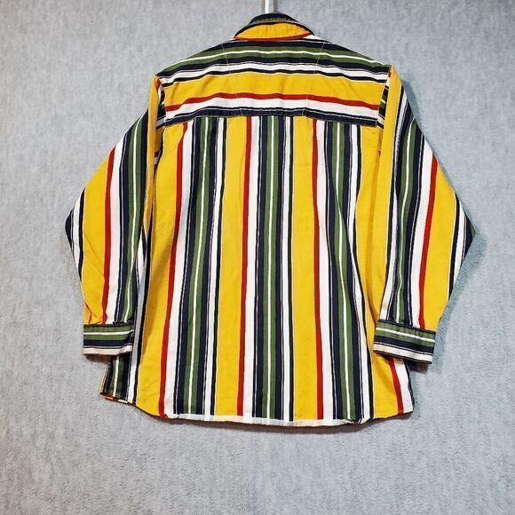 GUESS Shirt Mens Large Green Striped Regular Fit Collar Casual Button Down Vtg - Picture 11 of 12